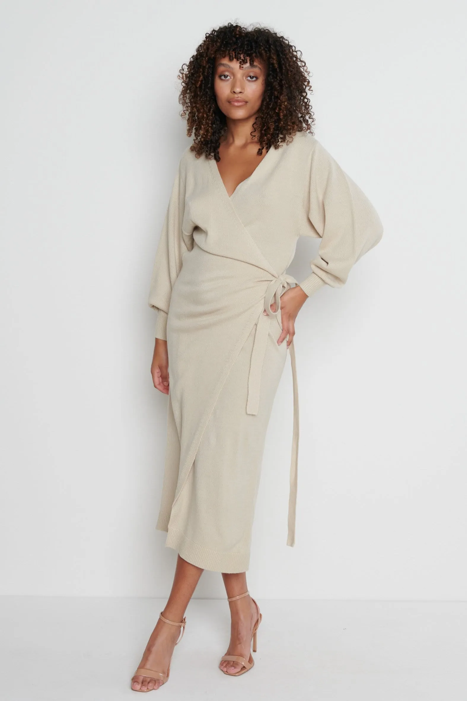 Beau Wrap Midi Dress - Beige