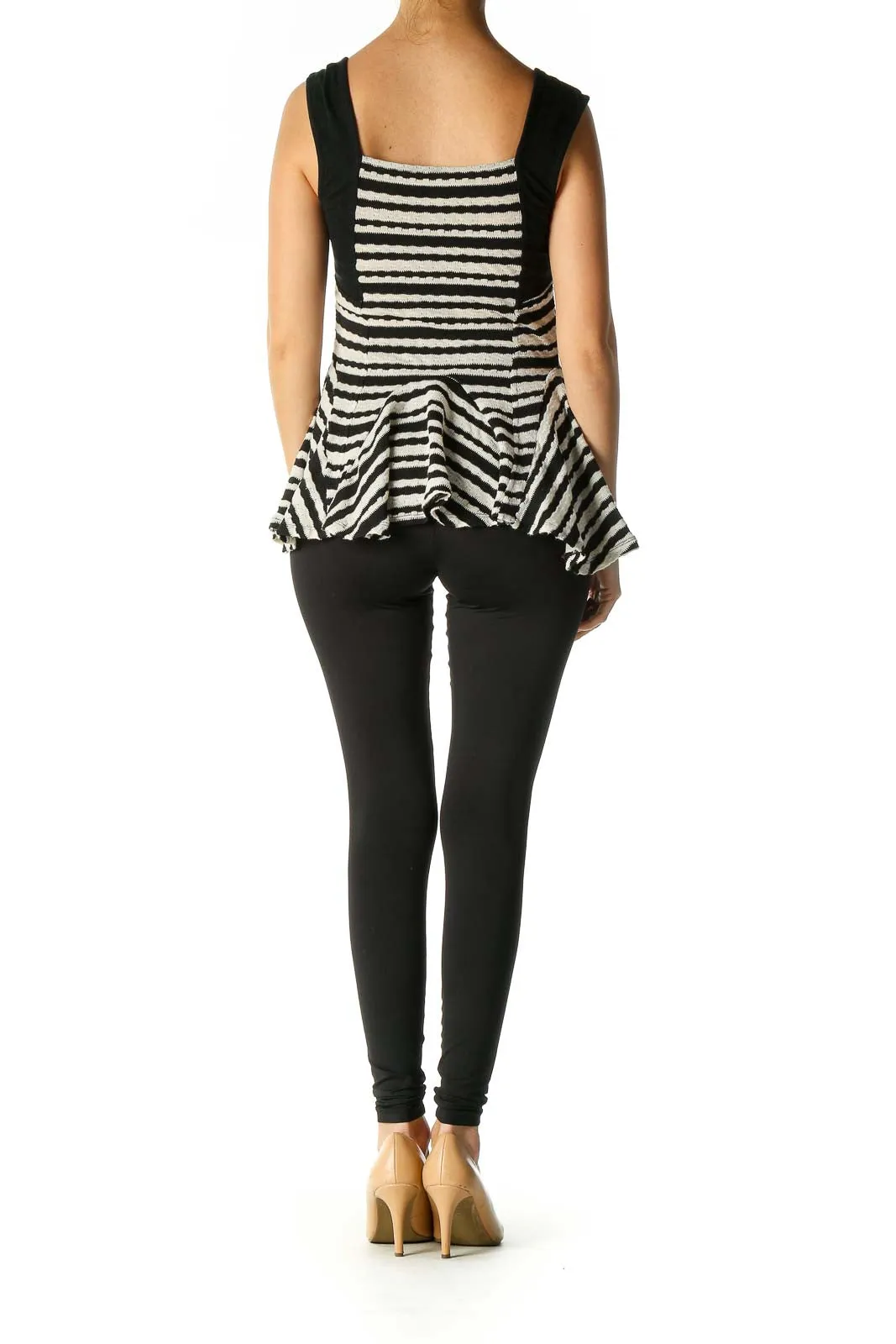 Black and White Striped Peplum Knit Top