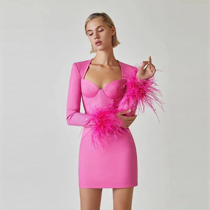 Black Feather Women's Mini Party Dress