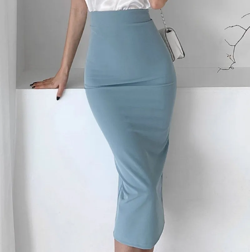 Casual High Waist Hip Hugging Long Skirt