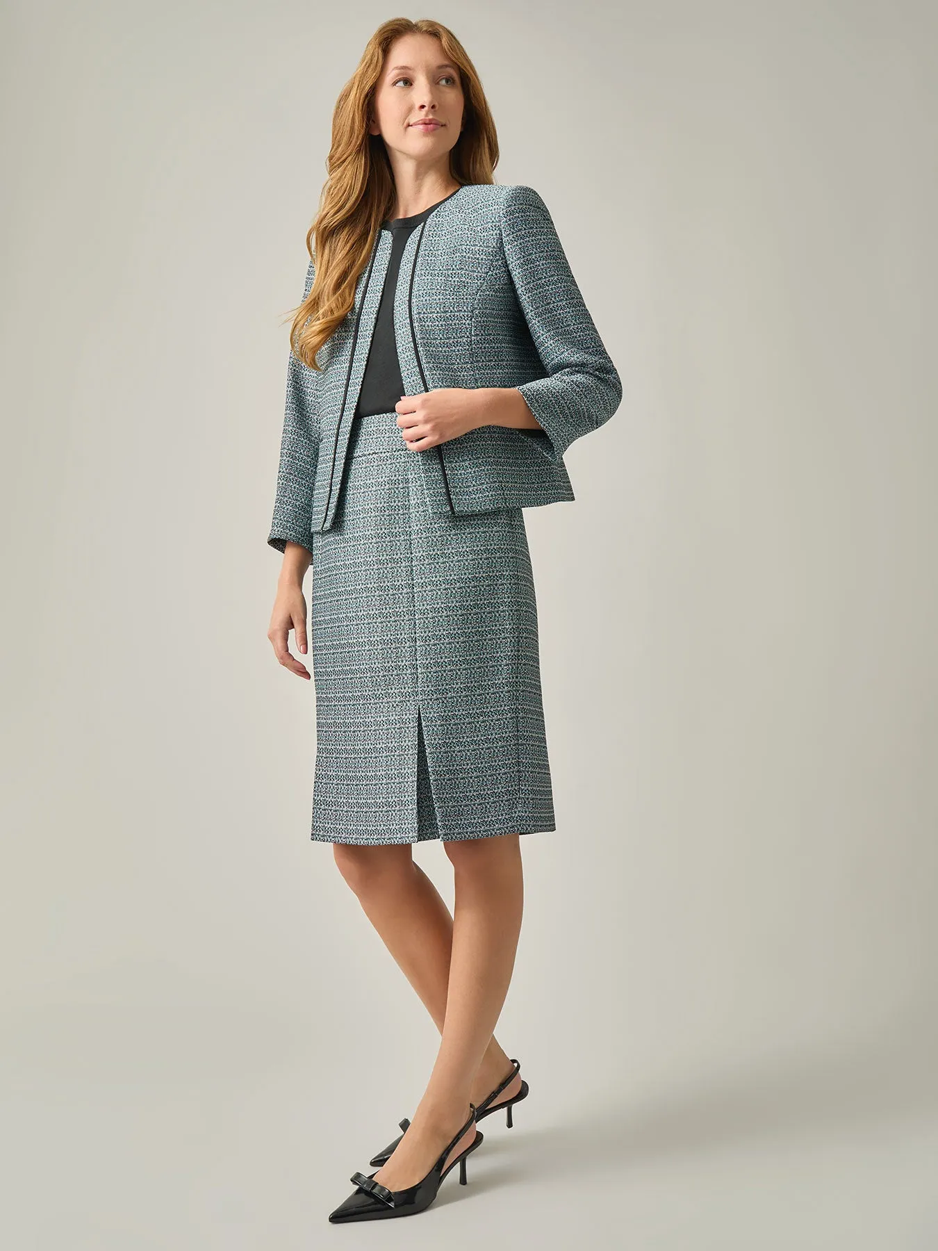 Collarless Open Front Jacket, Tweed