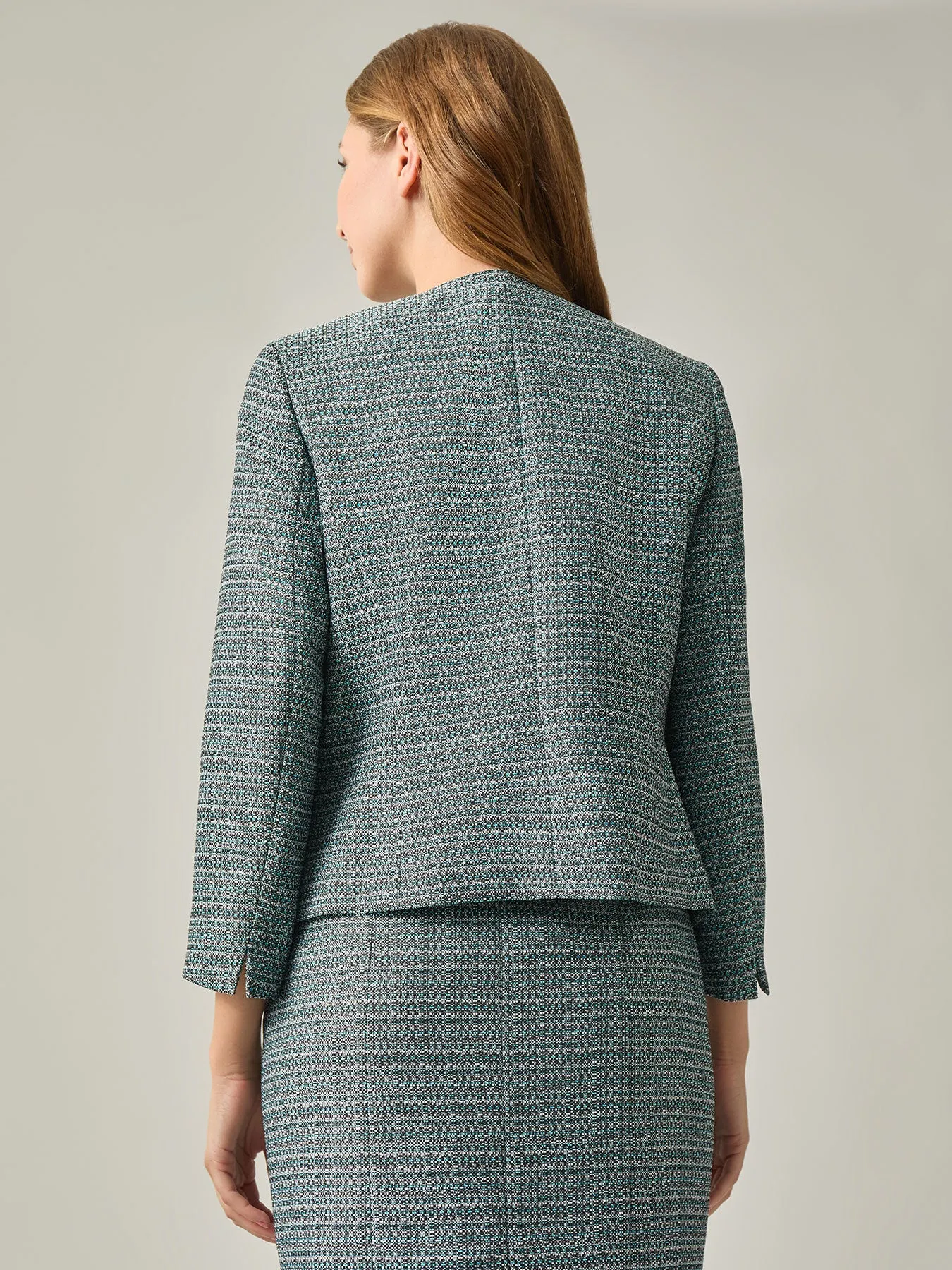 Collarless Open Front Jacket, Tweed