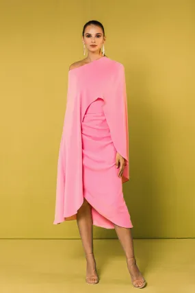 Draped Midi Dress with Cape Blouse