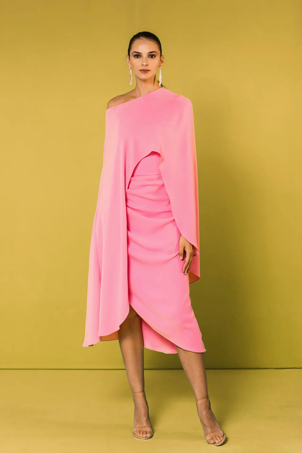 Draped Midi Dress with Cape Blouse