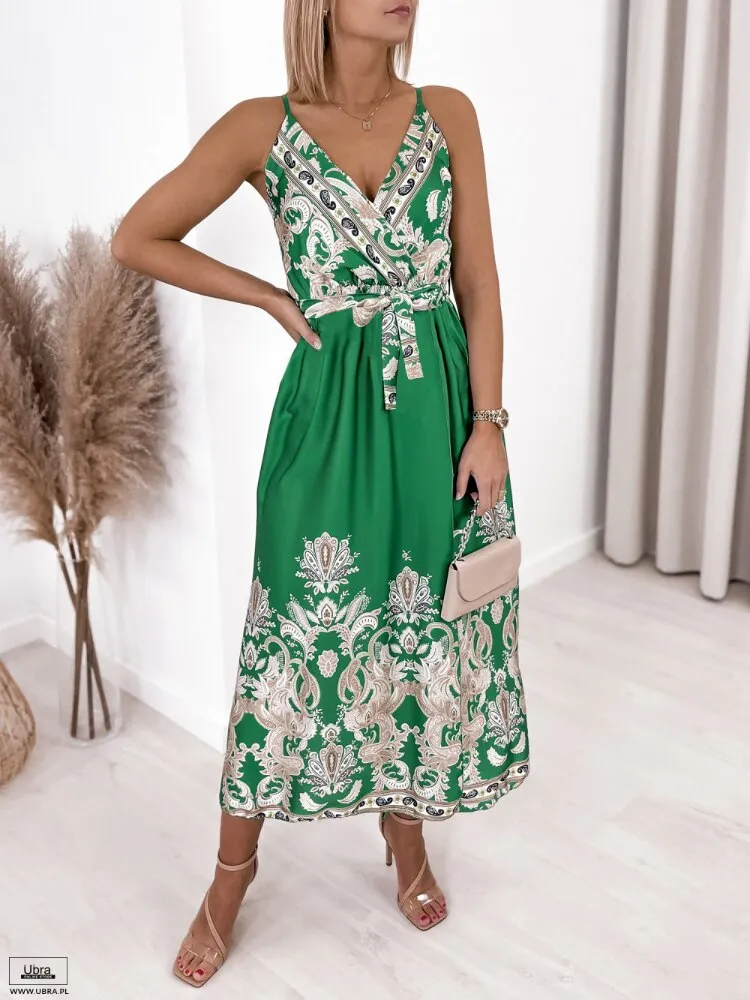 Dresses for Womens 2023 Summer New Printed Split Sexy Dress Fashion V-neck Suspender Long Dress Party Dresses Woman Clothing
