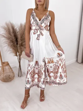 Dresses for Womens 2023 Summer New Printed Split Sexy Dress Fashion V-neck Suspender Long Dress Party Dresses Woman Clothing
