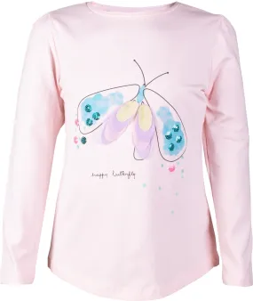 Girls Pink Butterfly Long Sleeves T-shirt
