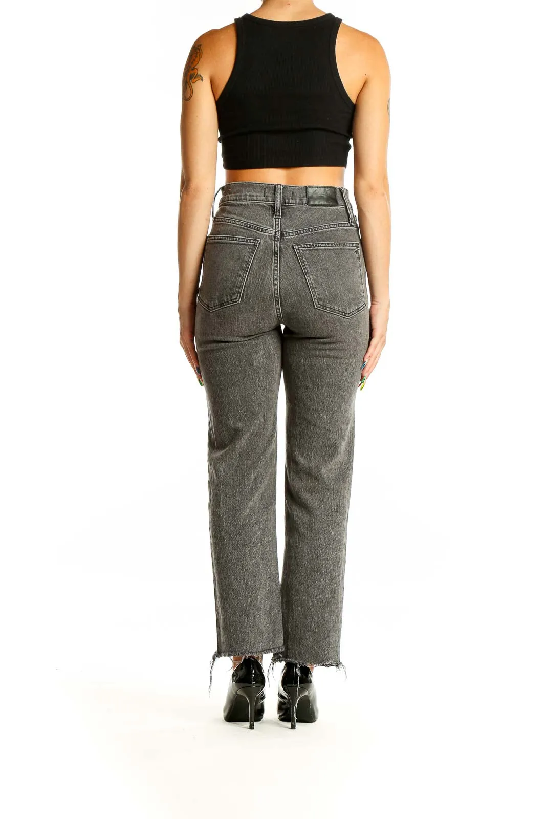 Gray High-Rise Straight-Leg Denim Jeans