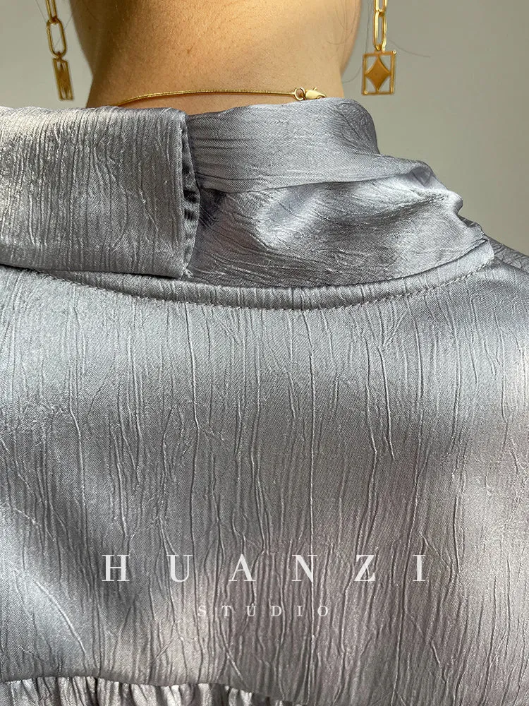 HUANZI custom designer high-end glossy silky elegant dress -Diana