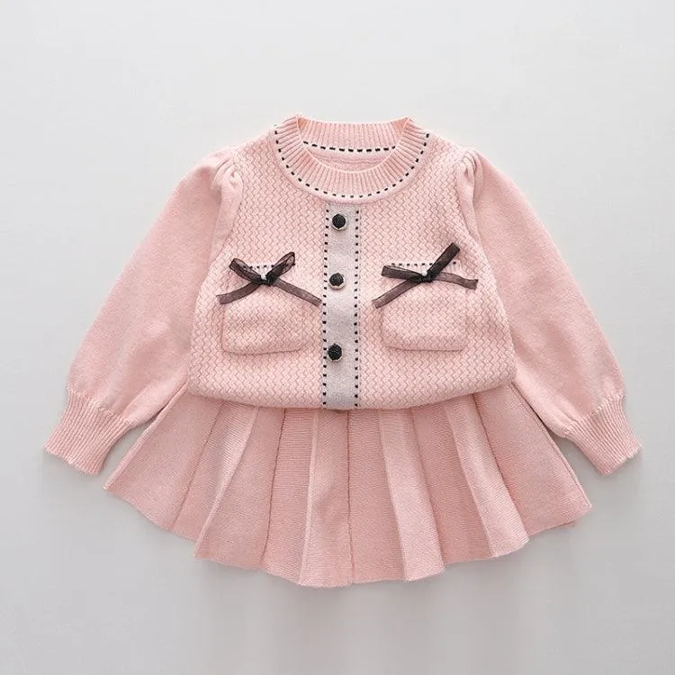 Knitted Sweet Princess Sweater and Dress Set for Girls - Ideal for Infants and Toddlers