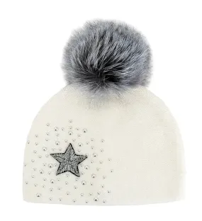 Mitchie's Matchings | Knit Hat with Star, Beads & Fox Fur Pompom | Women's