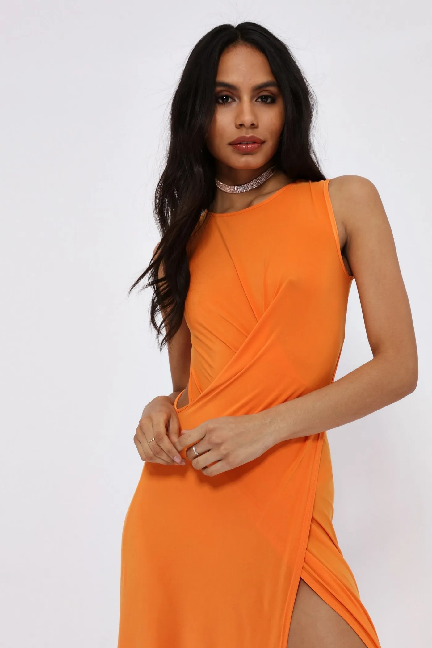 Orange Overlap Wrap Maxi Dress