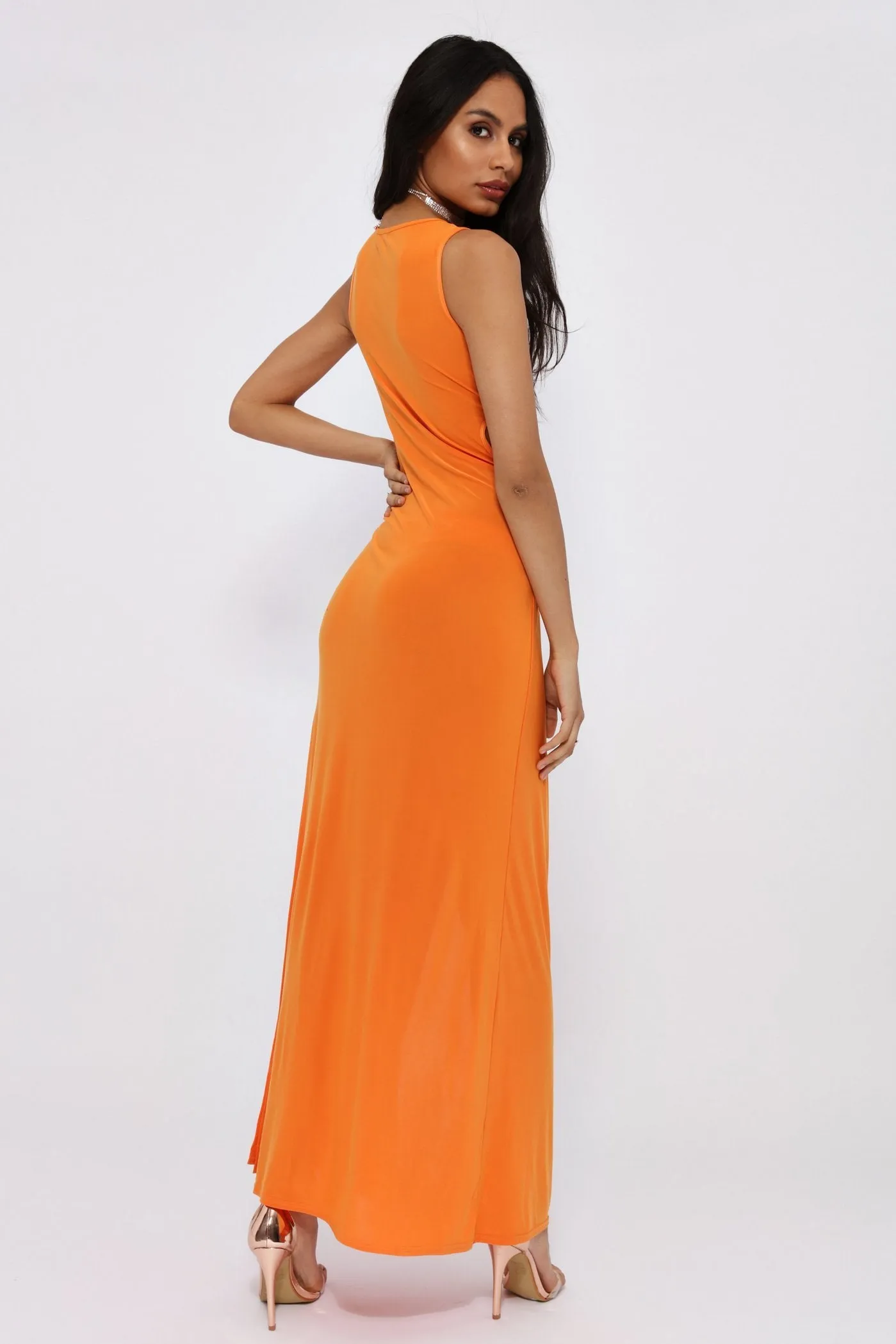 Orange Overlap Wrap Maxi Dress