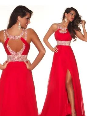 Red Prom Dress with Side Slit Prom Dress Long Evening Dress with Split Front MA148