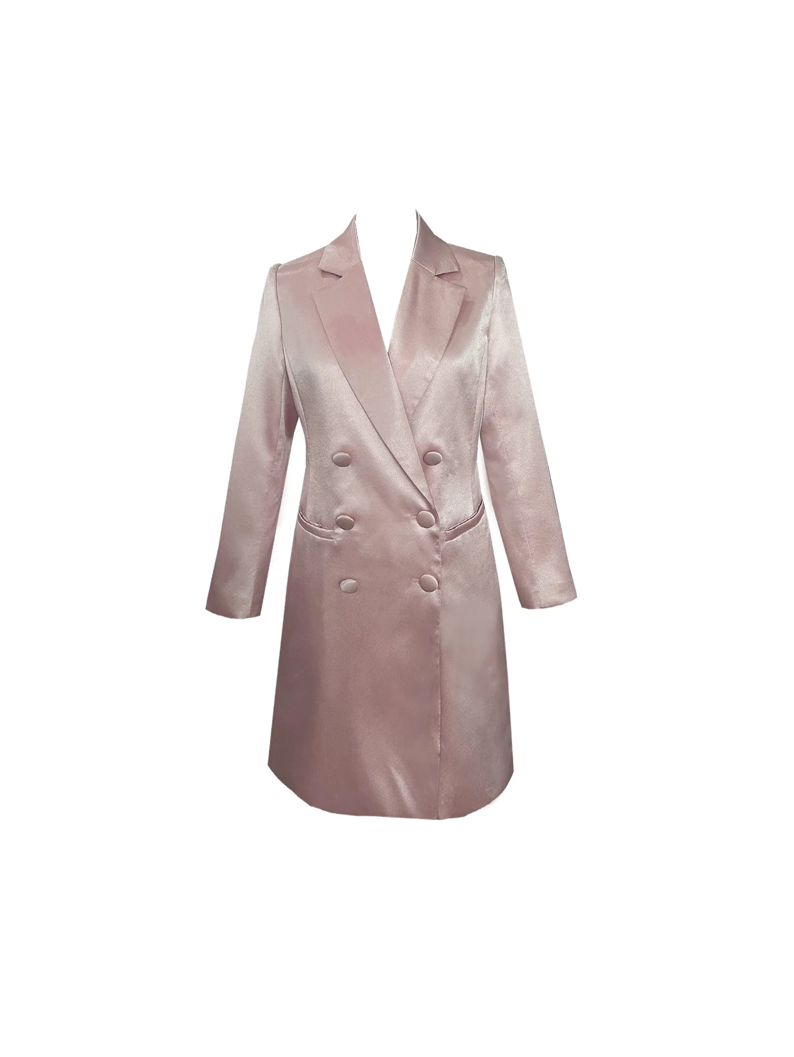 Ruisumi fashion commuting light luxury satin glossy pink suit skirt French mid-length coat- Thilia