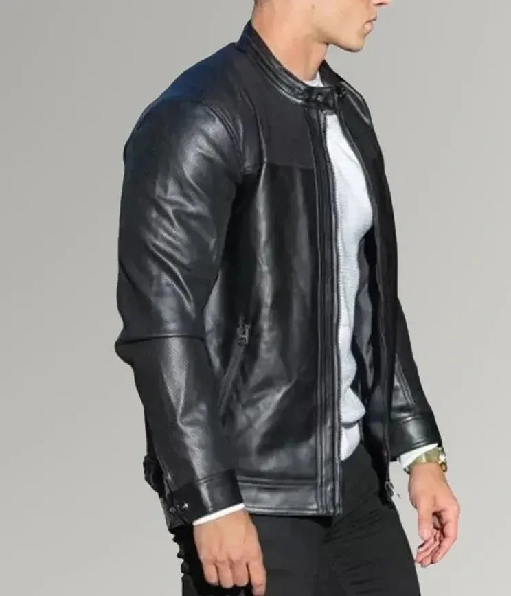 Shadow Rider | Men's Black Cafe Racer Leather Jacket