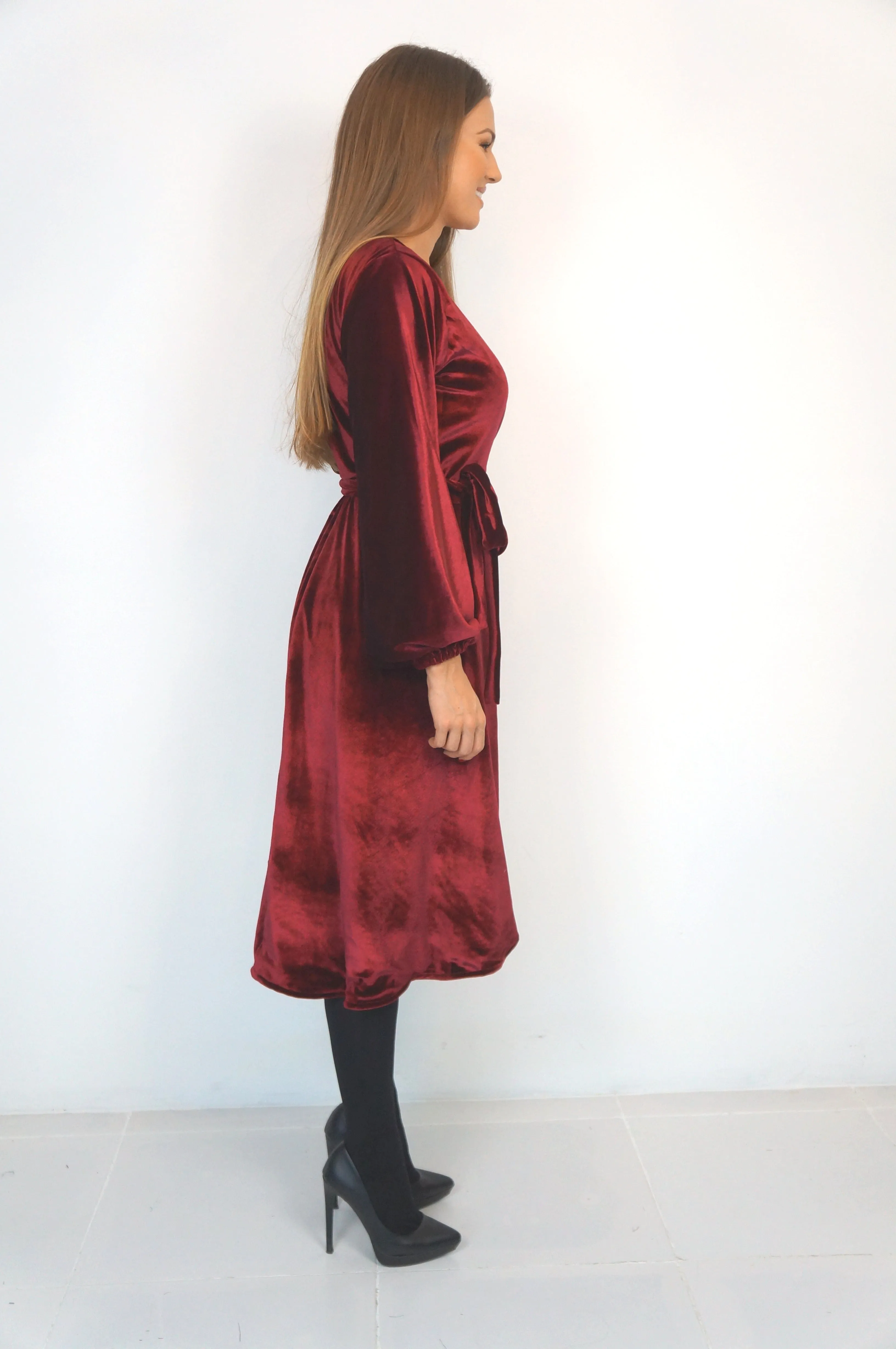 The Midi Velvet Wrap Dress - Burgundy Velvet