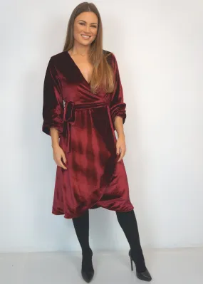 The Midi Velvet Wrap Dress - Burgundy Velvet