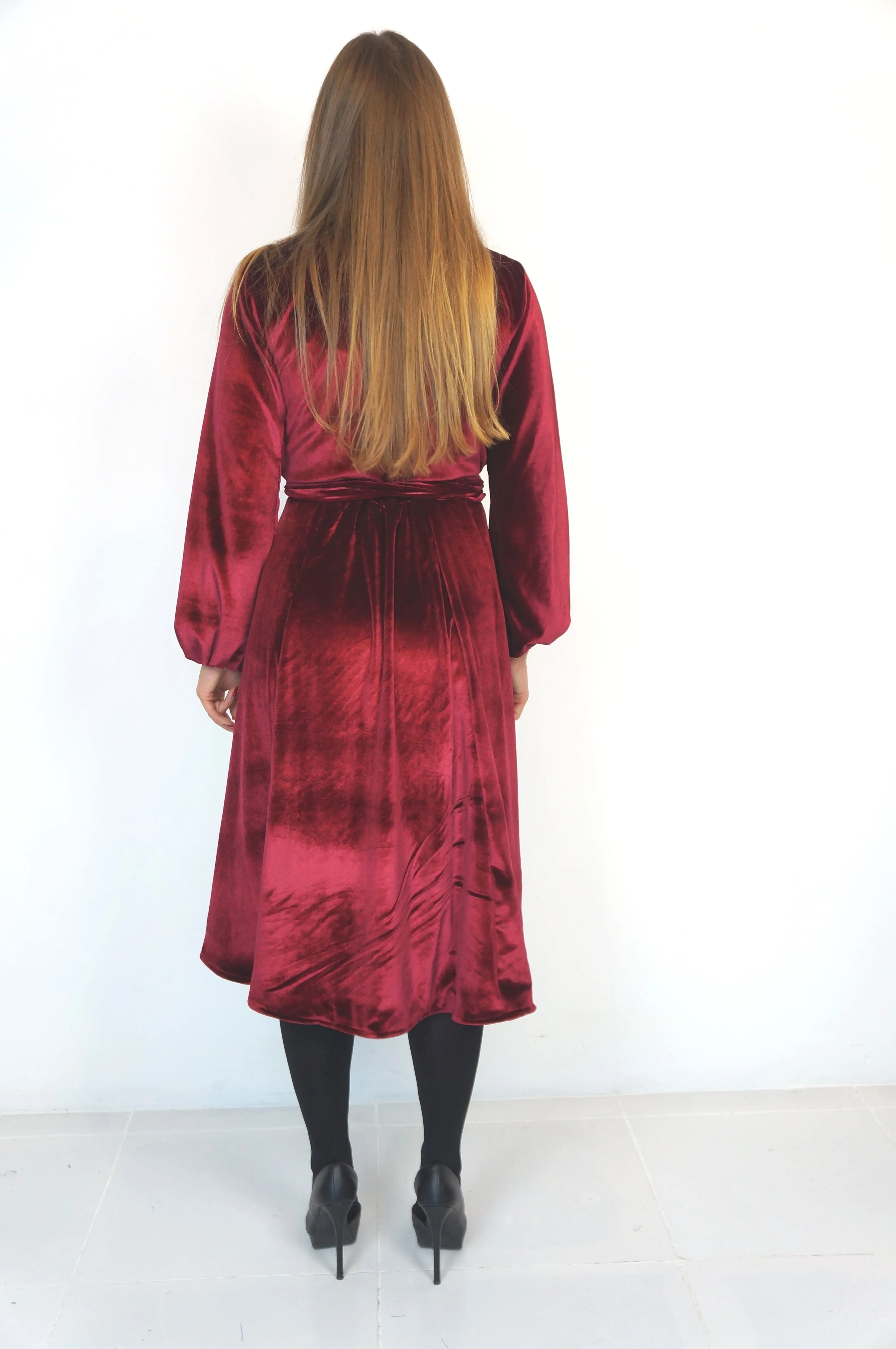 The Midi Velvet Wrap Dress - Burgundy Velvet