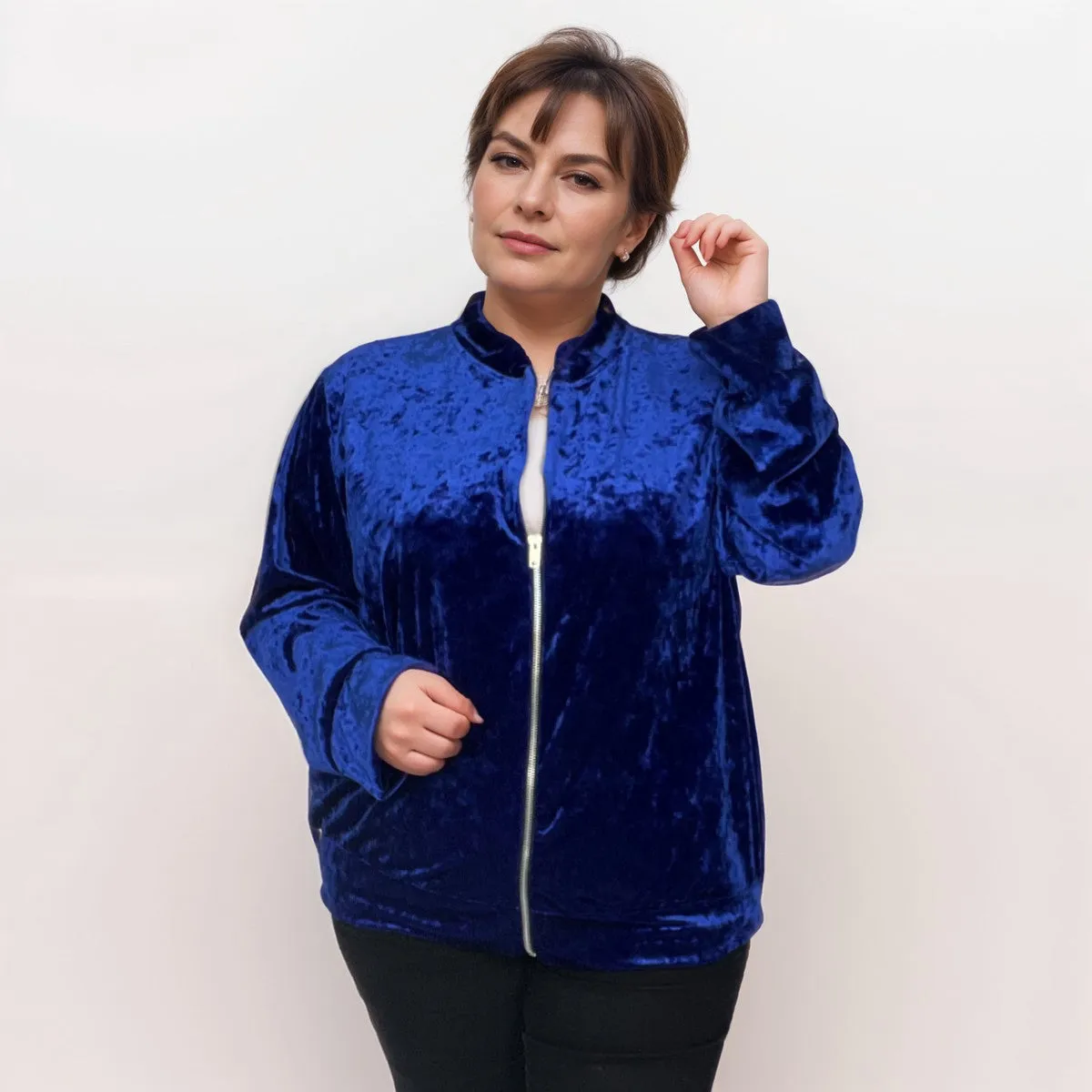 VELVET ZIP UP BOMBER JACKET PARTY EVENING STYLE