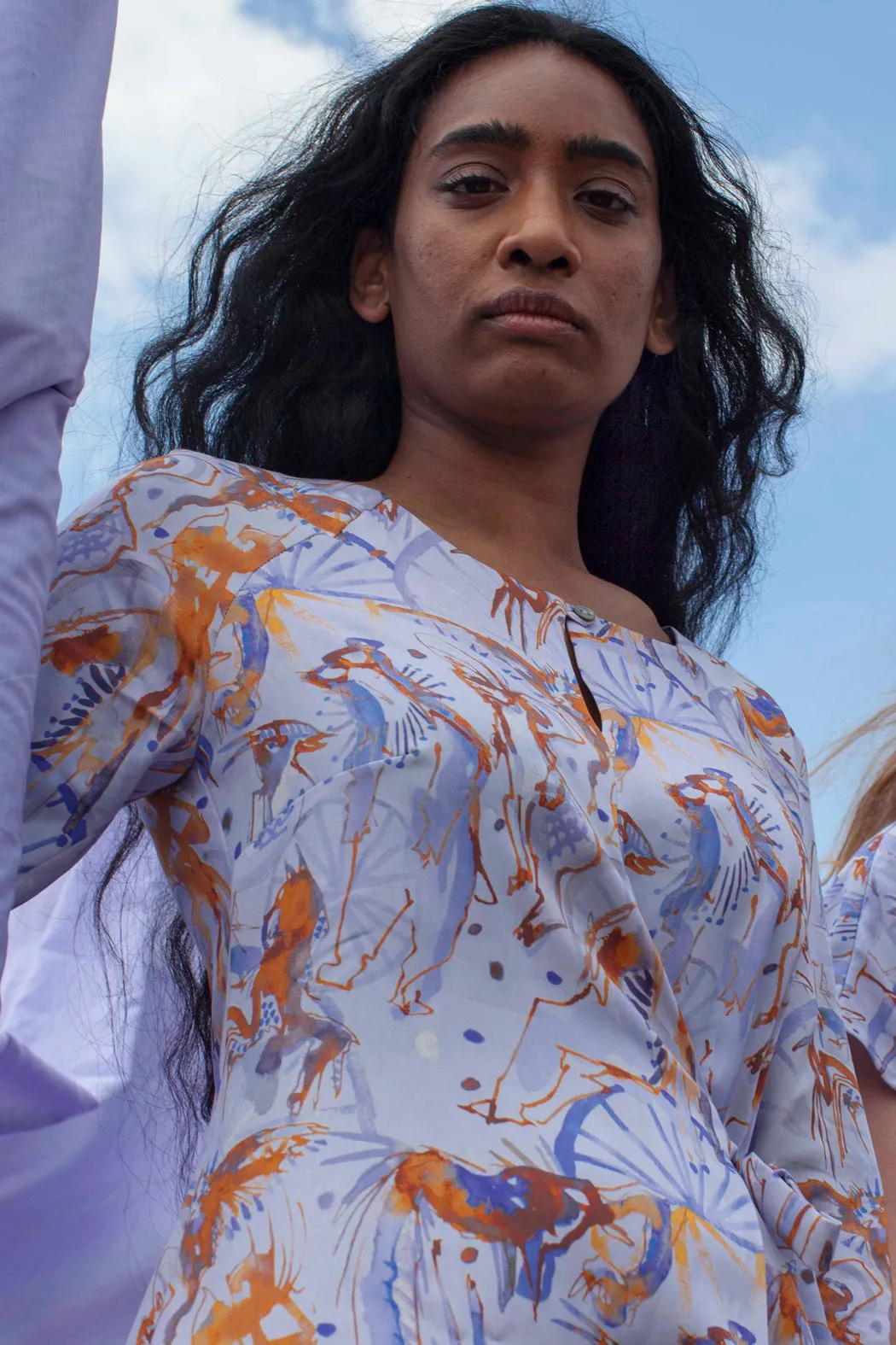 Wrap Dress Circus Print Blue Orange