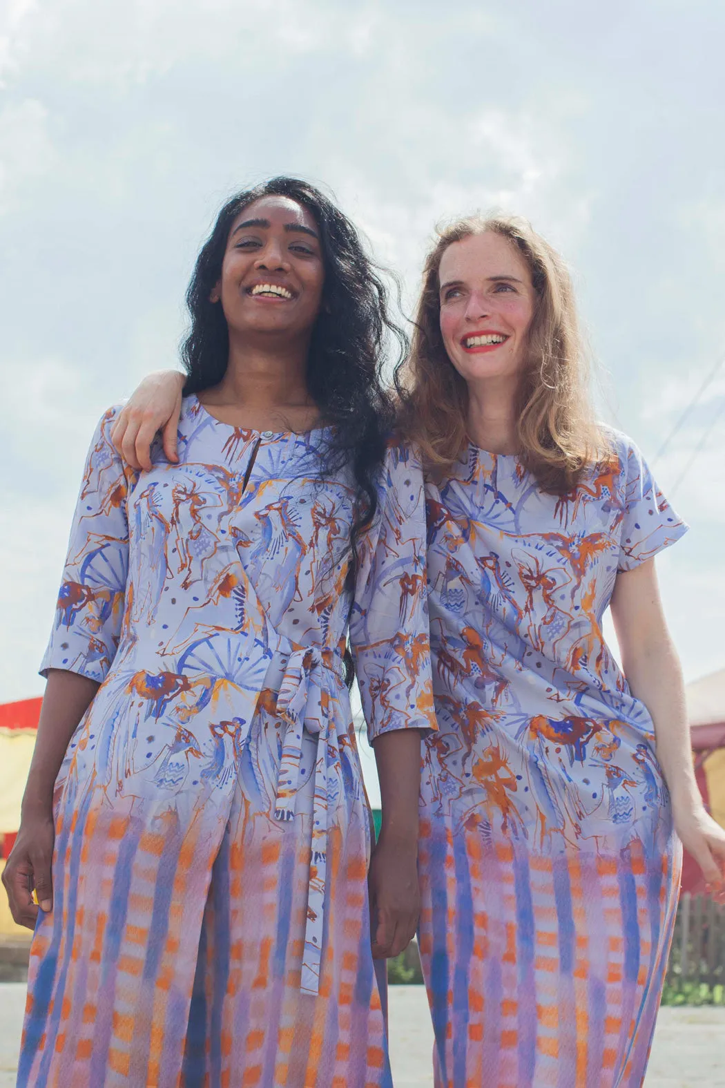 Wrap Dress Circus Print Blue Orange