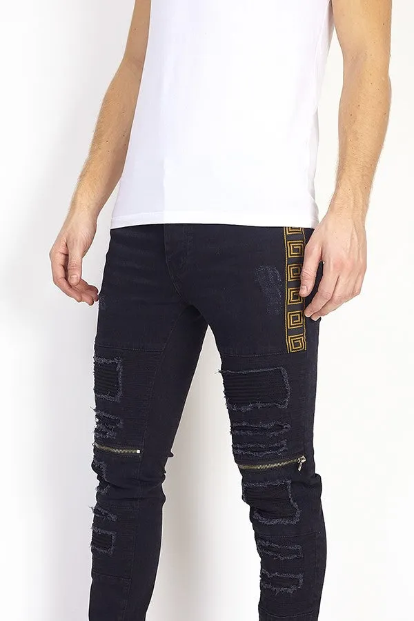 ZIP DETAIL DISTRESSED CHARCOAL SKINNY JEANS